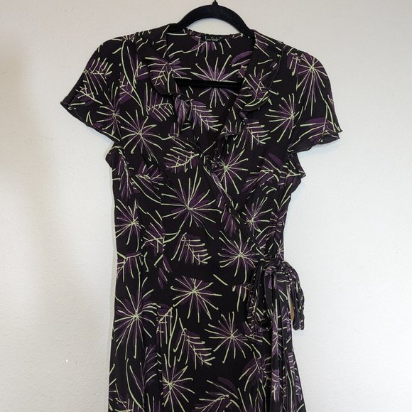 Loco Lindo Vintage Inspired Short Sleeve Wrap Midi Dress Brown Size M - Picture 8 of 8